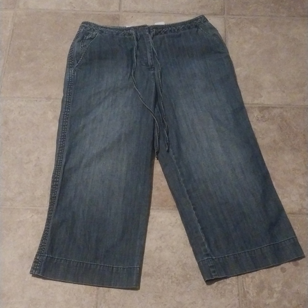Talbots Beachy Crop Drawstring Wide Leg Jeans Size 8